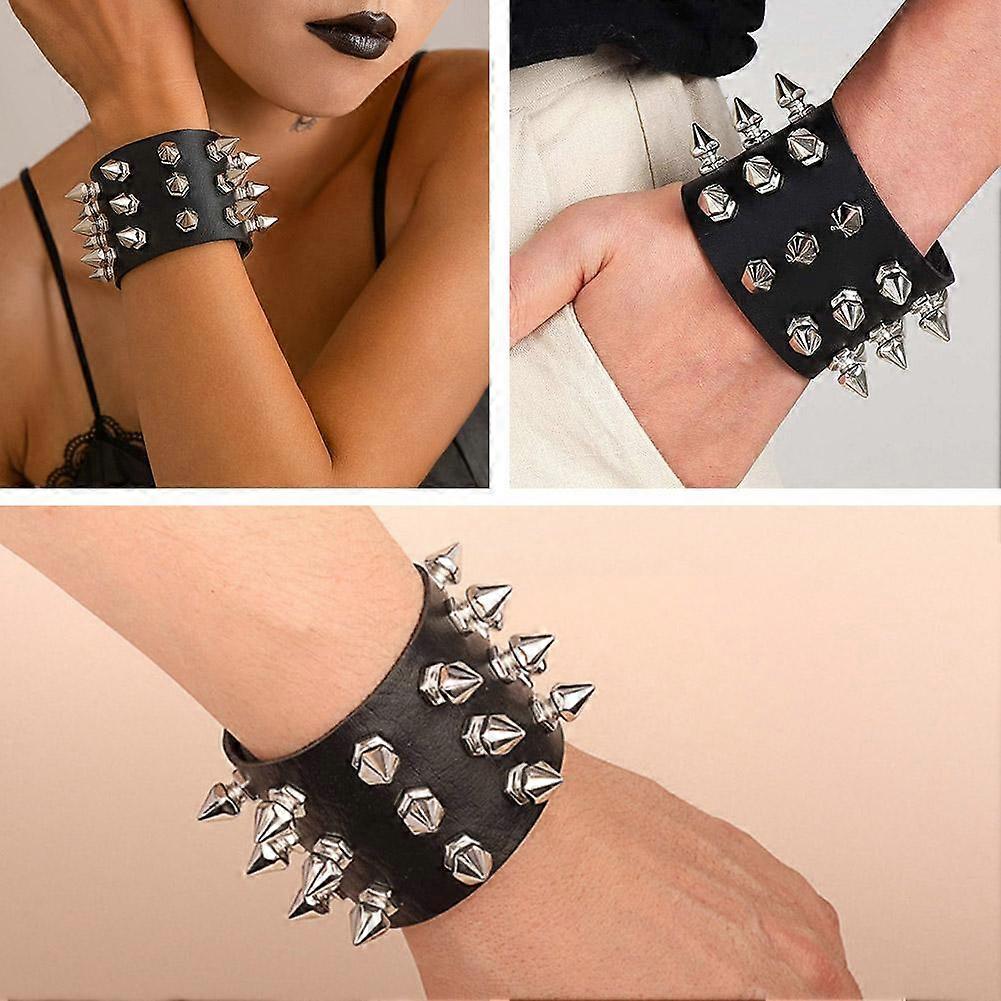 Punk Gothic Exaggerated Leather Bracelet Three Row Pointed Pin Bracelet