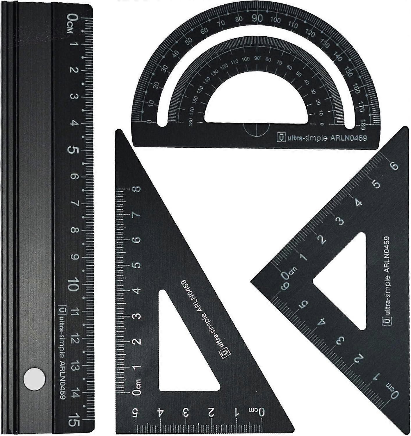 Metal Architects Scale Ruler Set - 4 PCS Technical Drawing Geometry Sets, Mathematical Geometry Tool, Protractor, Triangular (Black)