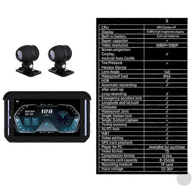 Motorcycle Special Navigator 5 Inch Touch Screen Ip65 Support Wireless Carplay Android Auto Optional With Dual 1080 Cameras