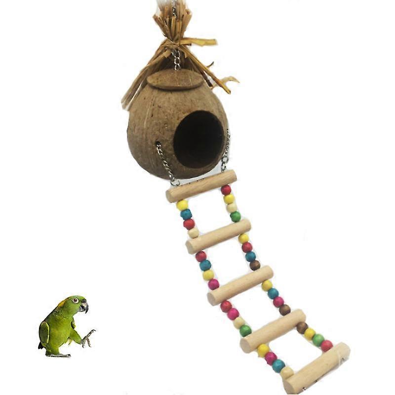Natural coconut shell nest staircase set for pet parrots
