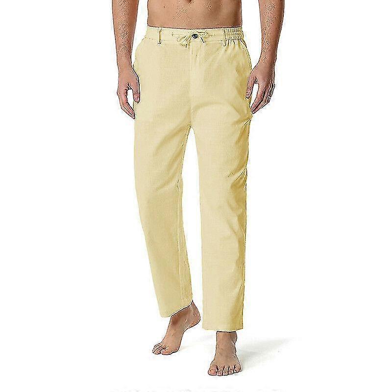 Men'S Relaxed-Fit Linen Pant With Drawstring Elastic Waist Pockets