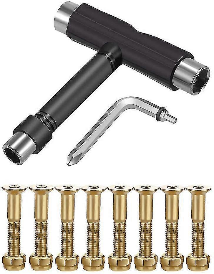 Skateboard Hardware 8-piece Bolt Set And All-in-one T Fitting, L-shaped Phillips Wrench Screwdriver