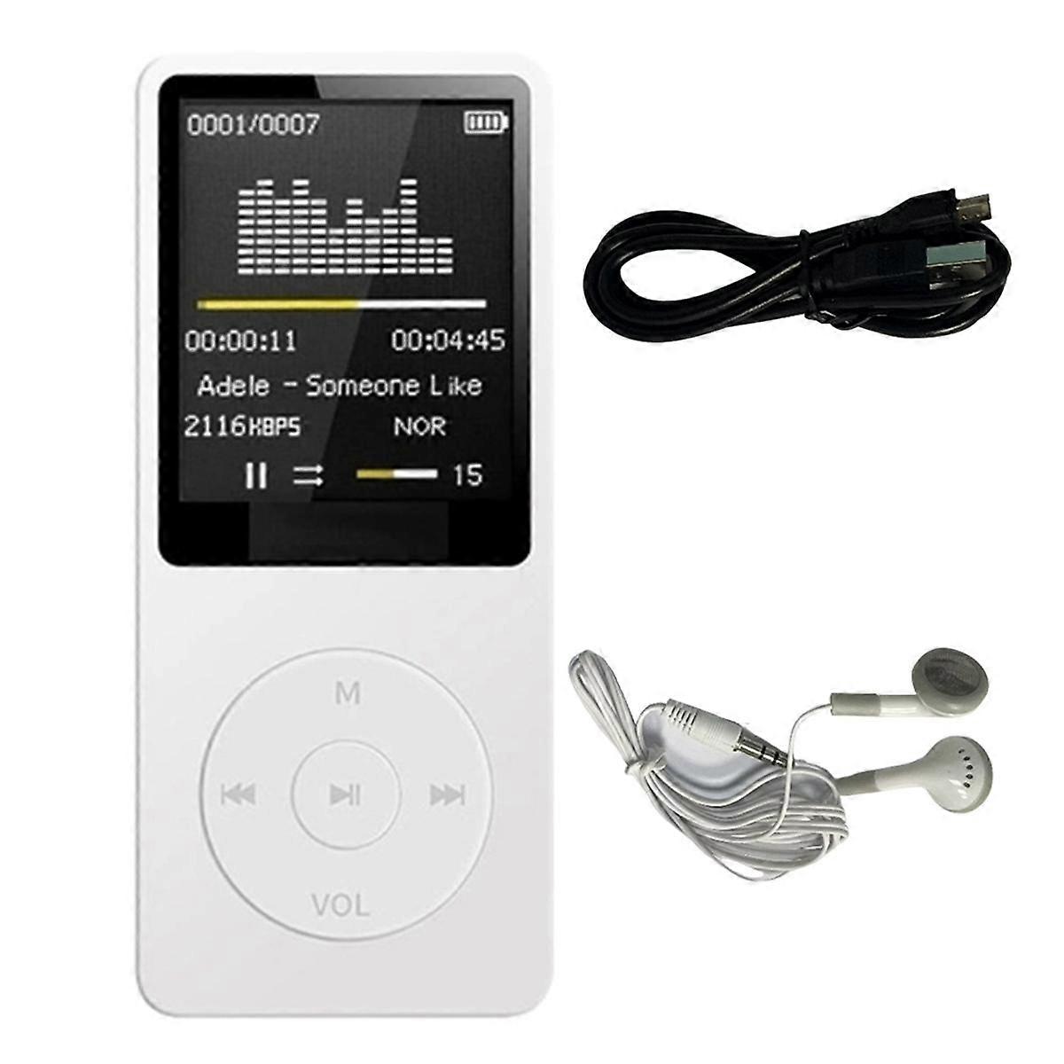 MP3 Player USB Charging Record Digital Display Screen Media Portable Running Walking Music Play White