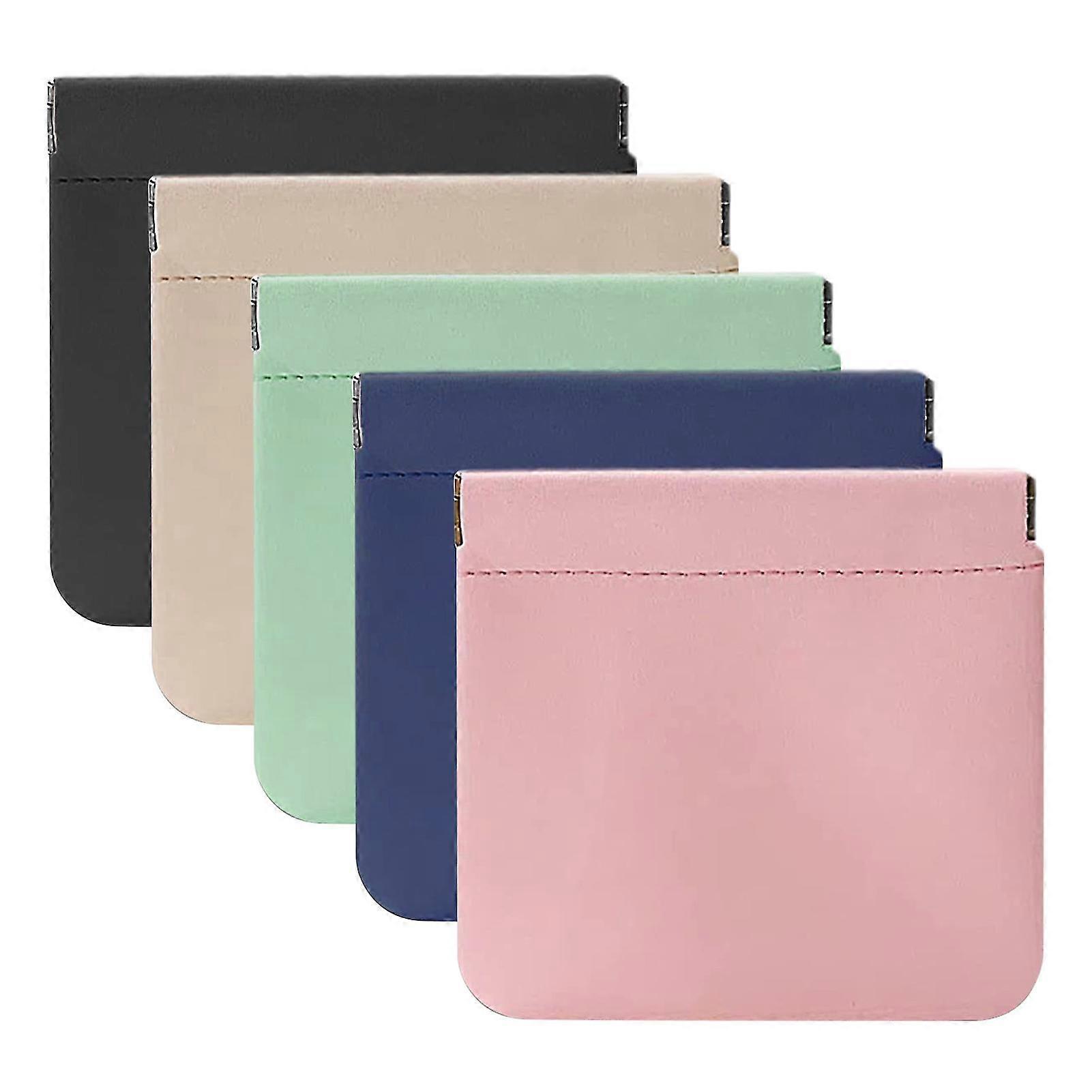5pcs Solid Automatic Closing PU Leather Pocket Cosmetic Bag Earphone Squeeze Top