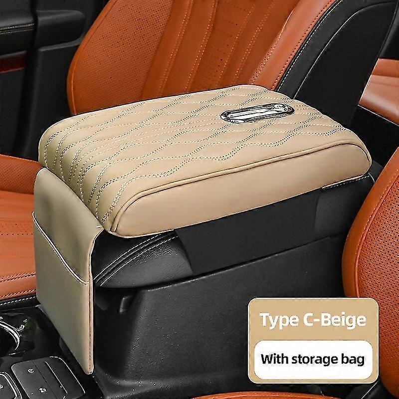 Car Central Armrest Box Heightening Pad, PU Leather Memory Cotton Armrest Box Pad With Tissue Box And Storage Bag
