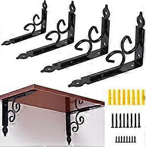 ZK-Decorative Shelf Brackets Set of 4 Heavy Duty L Shape Wall Mount Floating Shelf Brackets Metal Gusset Shelf Brackets (8.25", Black)