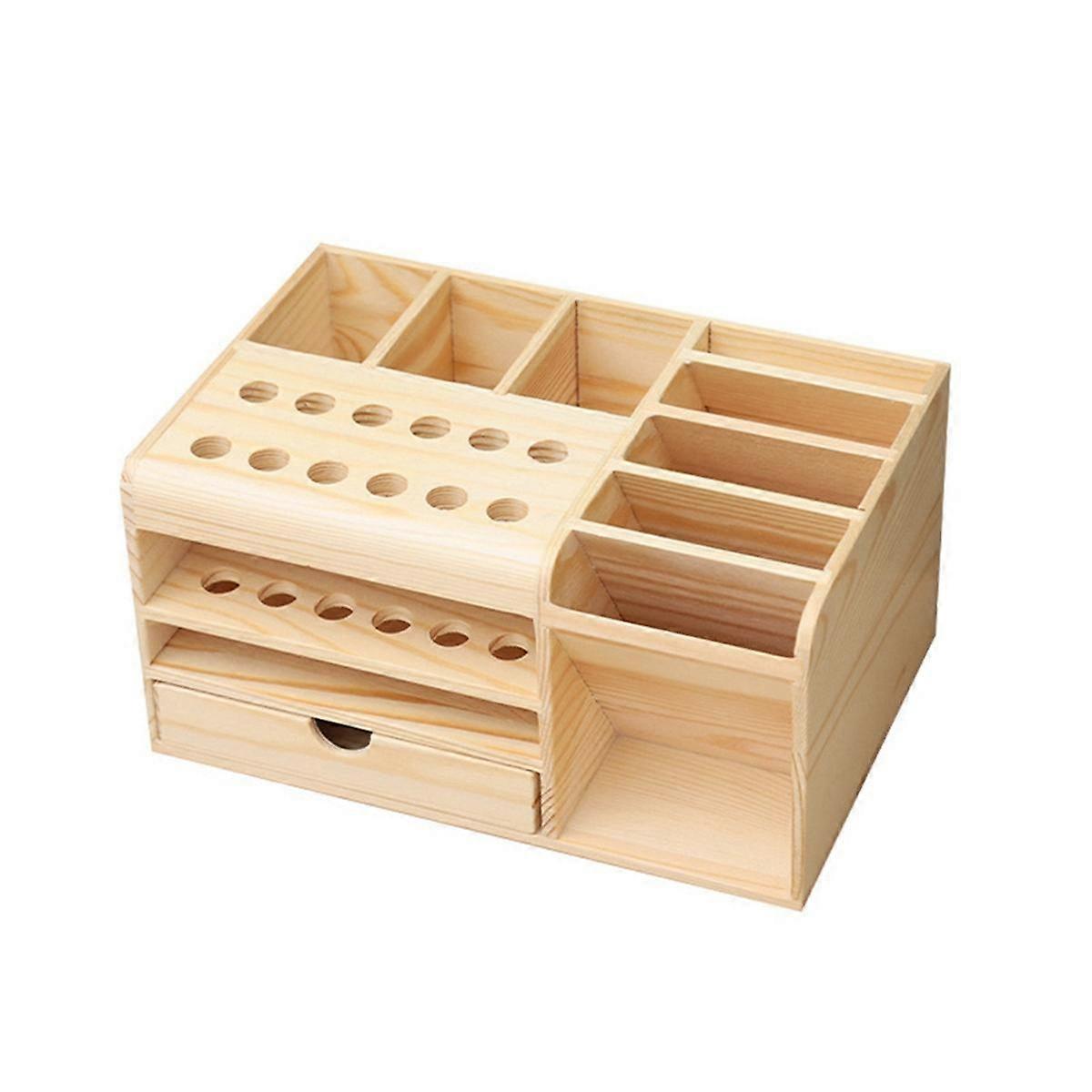 Multi-Compartment Storage Wooden Box is Suitable for Mobile Phone and Desktop Sundries Sorting and