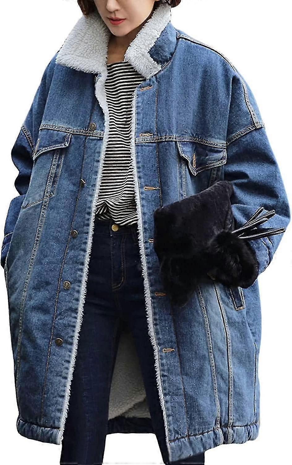 Cappotto donna in pile spesso foderato button down mid lungo trapuntato giacca di jeans