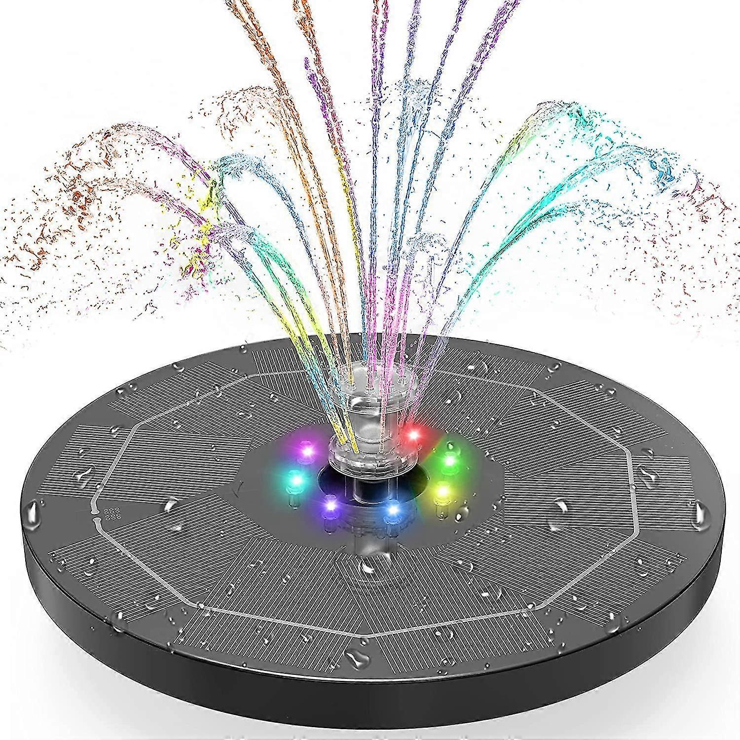 Solar Fountain Pump 5.5w Colorful Led Lights, Solar Powered Water Feature Pump With 3000mah Battery And 7 Double Sprayer Nozzles, For Bird Bath, Fish