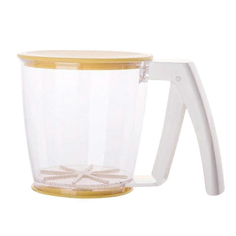 Handle Press Cup Shape Flour Sifter Strainer Sieve Filter with Lid Kitchen Tool KAESI