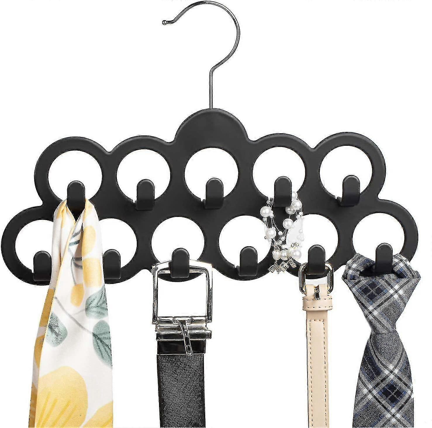 360 Degree Rotating Belt Organizer,11 Loops Tie Rack With Hooks, Non-s