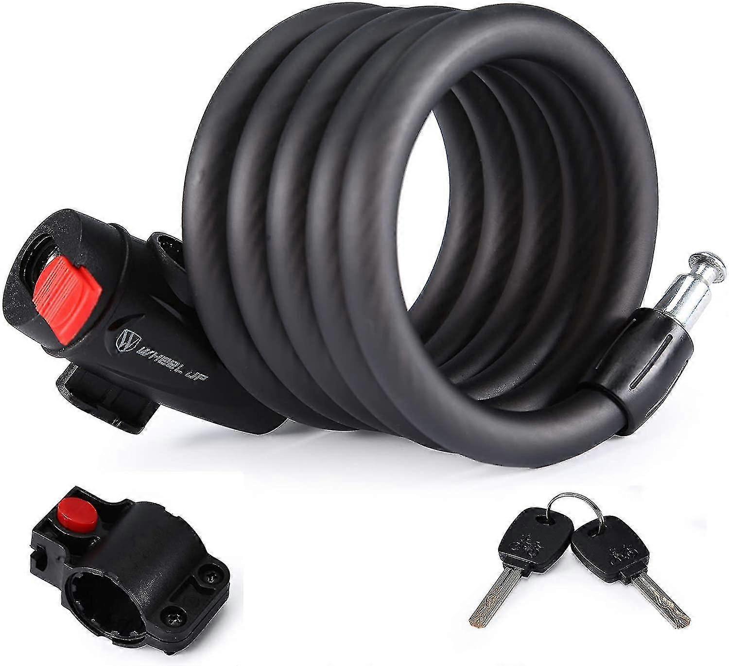 Self Coiling Bike Cable Lock 1.8m Anti-theft Steel Wire Cycling Chain Locks With Intergrated Keys And Mounting Bracket