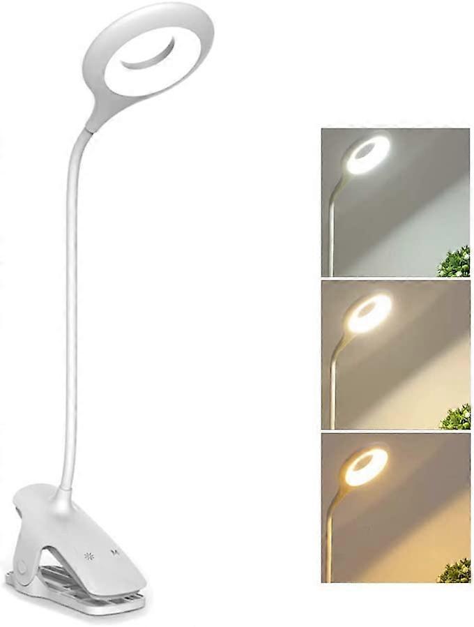 Flexible Rechargeable LED Clip-On Desk Lamp, 3 Colors and 3 Brightness, Dimmable Touch Control Bedside Lamp, Cordless Clip-on Battery-Powered LED Read