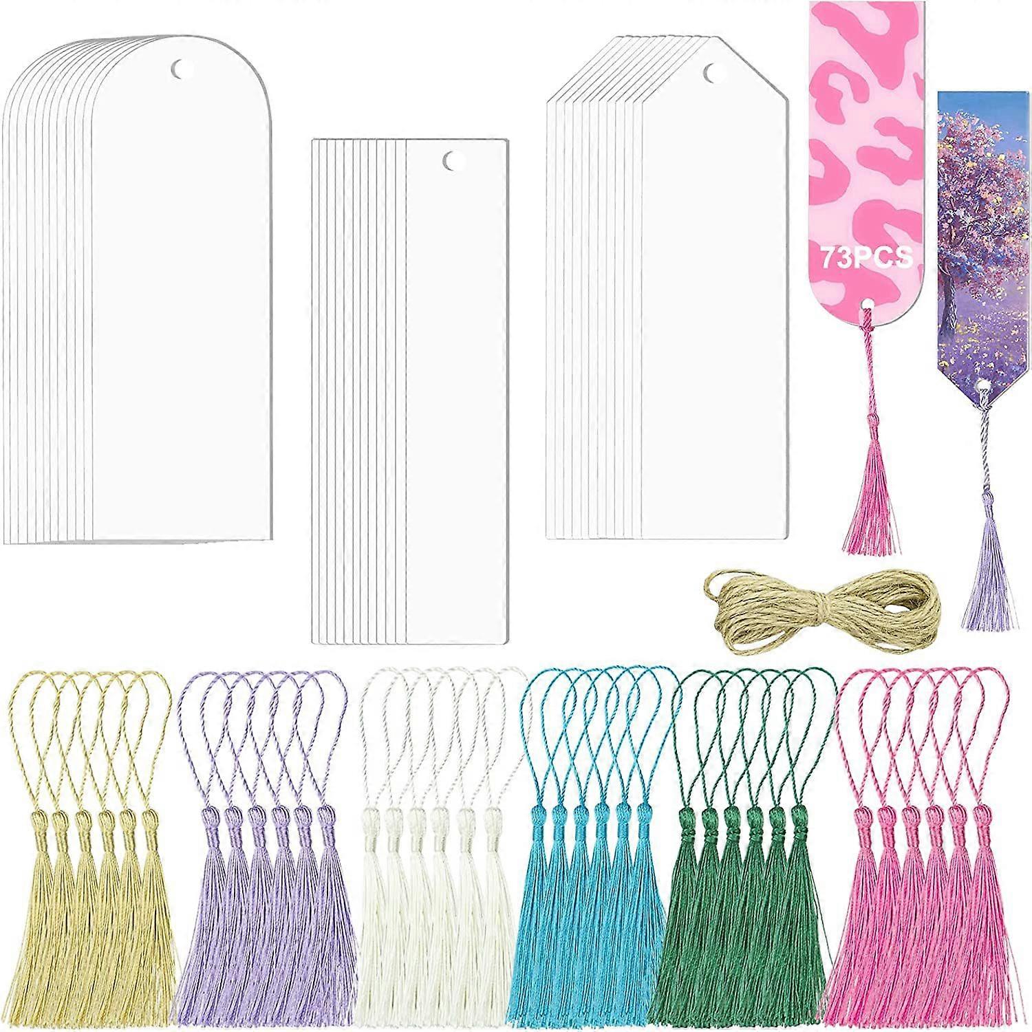 36 sets of blank acrylic bookmarks, rectangular plastic craftsmanship, transparent acrylic hanging tags, labels with bookmarks, tassels