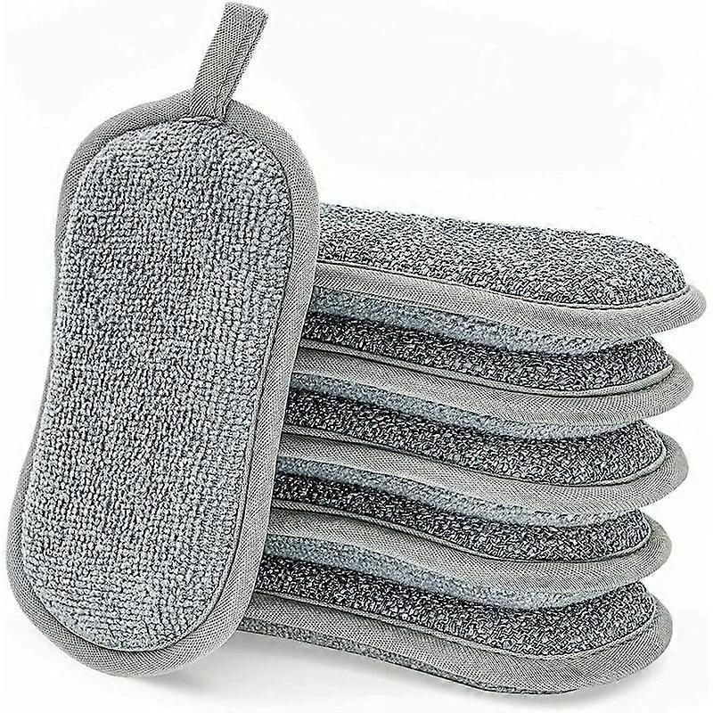 Washable Dish Sponges, 6 Double Sided Scratching Pads Microfiber Antibacterial Sponge Kitchen Effectively Cleans Everything