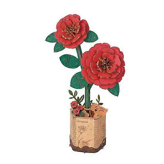 Legno 3D Puzzle Fiore fai da te fatto a mano in vaso girasole rosa garofano camelia lilla puzzle decorazione piante floreali costruzione cra