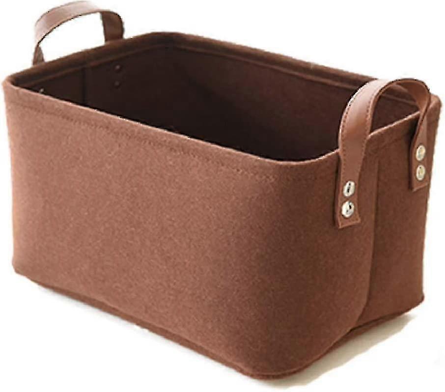33X23X20cm Foldable Open Felt Storage Basket with Handle (brown)