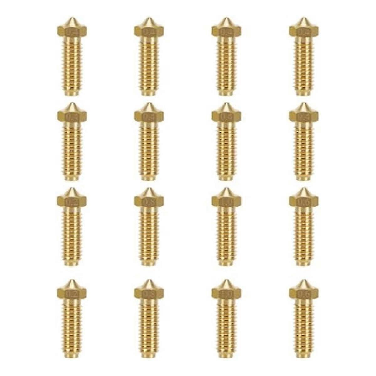 16PCS Brass Nozzles for 2 Series,8PCS 0.4mm, 2PCS Each 0.2/0.6/0.8/1.0mm Extruder Hotend Nozzles