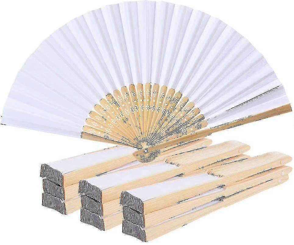 10 stk håndholdt foldevifte - hvit kinesisk tre stoff papir håndvifte folding håndholdt