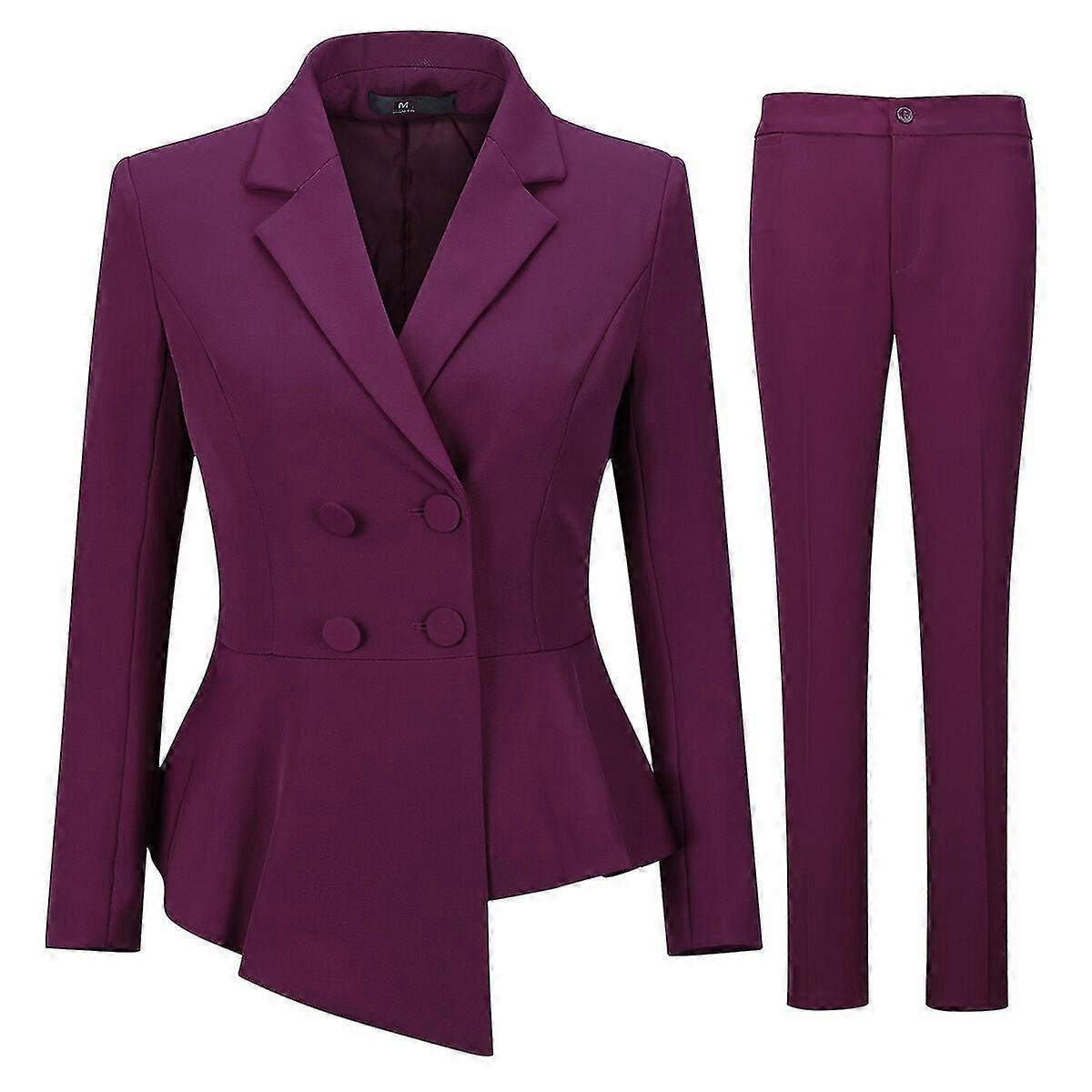 2 Piece Fresh Emerald Shawl Lapel Double Breasted Women's Work Suits