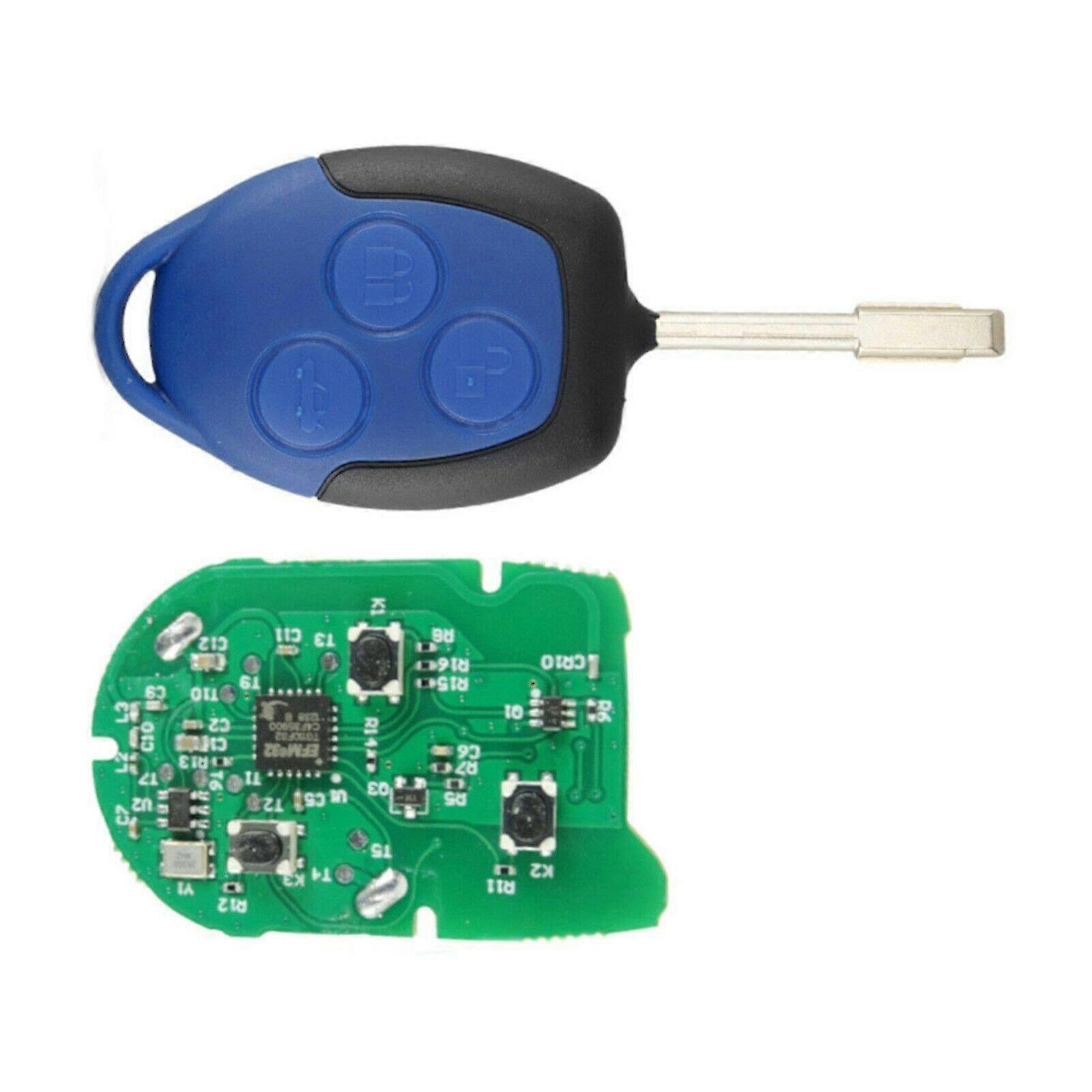 フォードトランジットMk7 2006 - 2014のための3ボタンブルーリモートノーカットキーフォブ