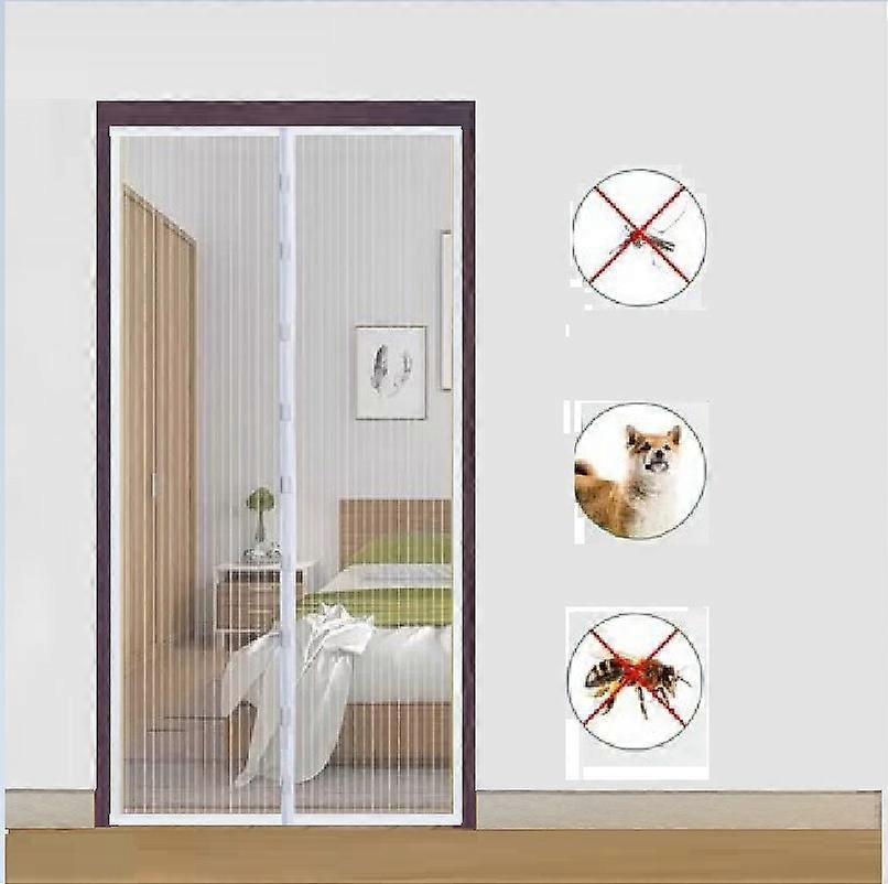 Magnetic Mosquito Net Door 90x210cm Fly Curtain Adhesive Strip Self-Closing Ultra Fine Mesh Easy Tool-Free Installation for Children and Pets, White