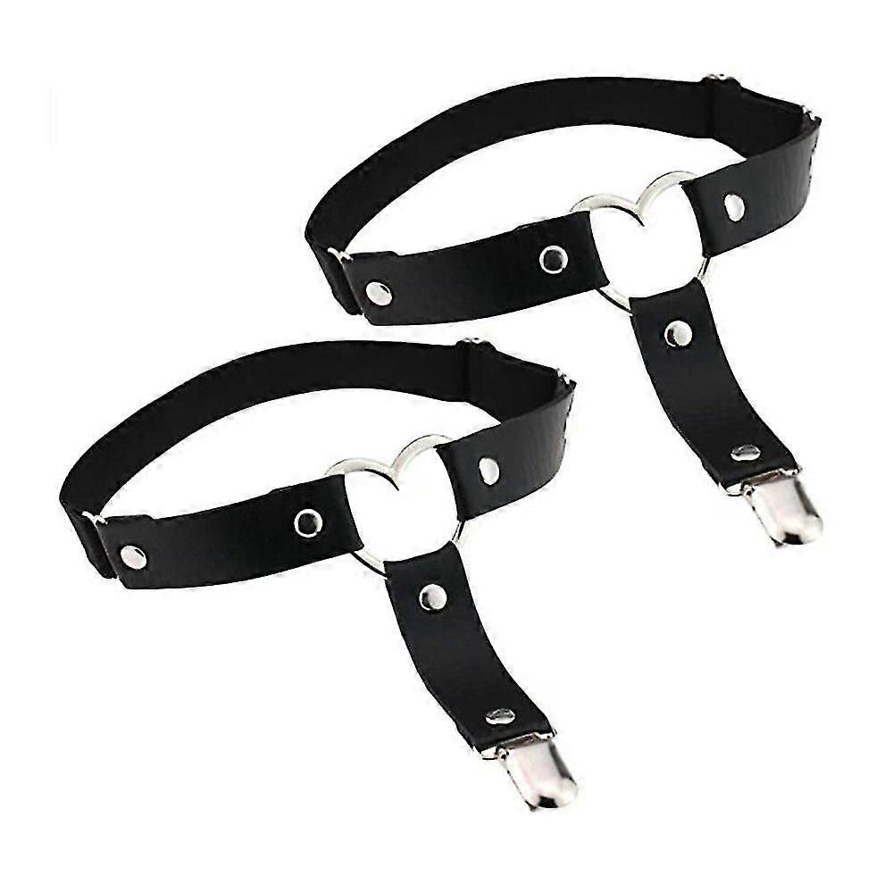 Adjustable Elastic Punk Gothic Thigh High Garter - 2 Pack with Metal Clasps