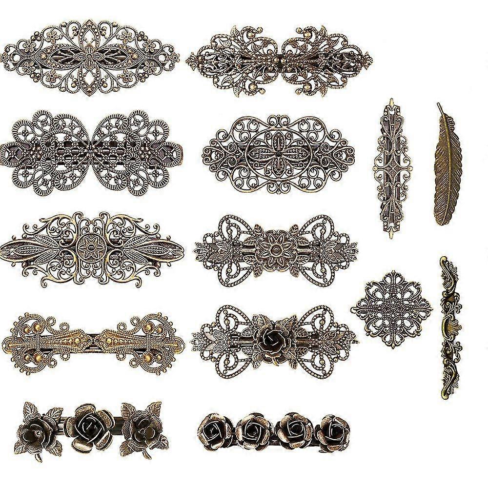 Kalolary 14 Stcke Franzsisch Haarspangen Retro Vintage Rosen Blume Blatt Wellen Federn Kronen Haarspangen Bobby Pins Braut Hochzeit Haarnadeln Schmuck