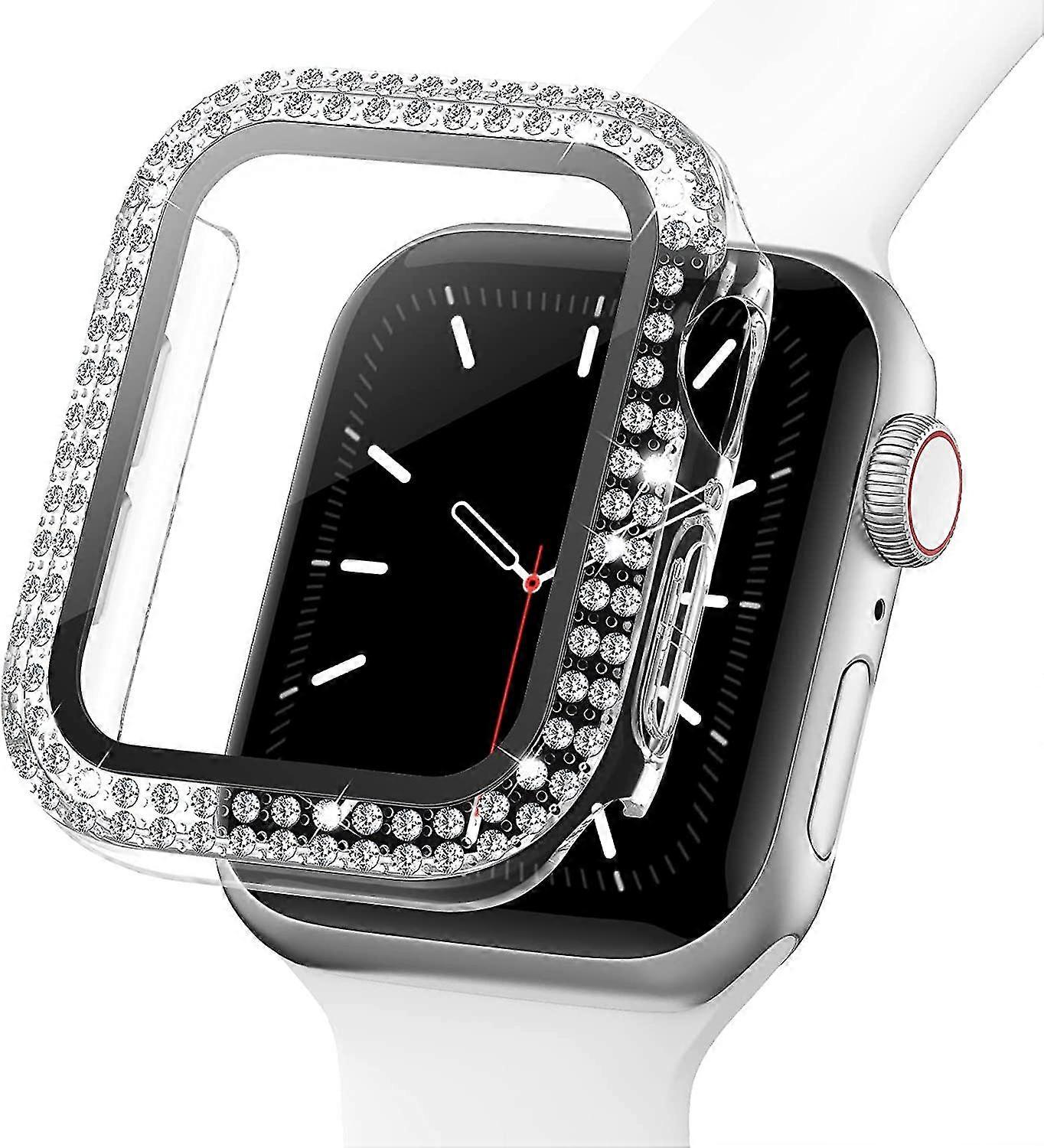 Bling Crystal Double Diamond Thin Bumper Full Cover Protective Case For Apple Watch Case 44mm Series 6/se/5/4