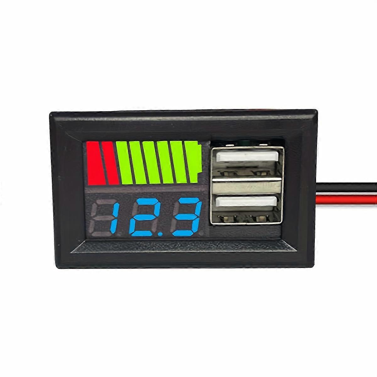 1pc 12V Battery Voltage Charge Indicator Meter Head With Dual USB Outputs 5V2A, Voltage Conversion, Digital Voltmeter With LED For Cars, Boats, Ships,