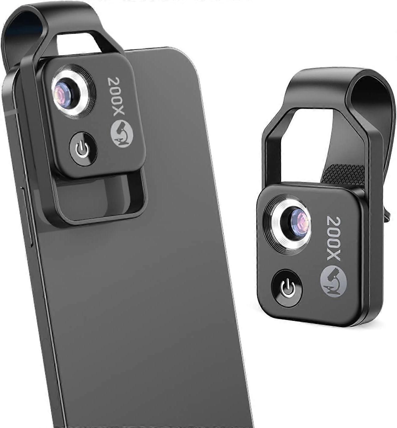 Pocket Phone Microscopes, 200X Zoom Clip On Microscopes Magnifier Camera Attachment with ED Light, Portable Microscopic Lens for iPhone/Andriod