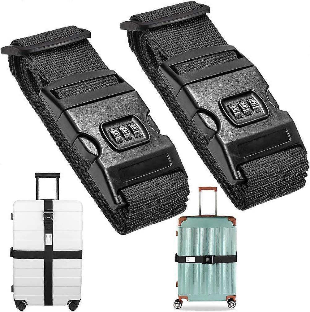 2 Pieces Suitcase Strap, Adjustable Luggage Straps with Combination Lock and Buckle, Travel Suitcase Strap with Luggage Tags, Travel Accessories for 2