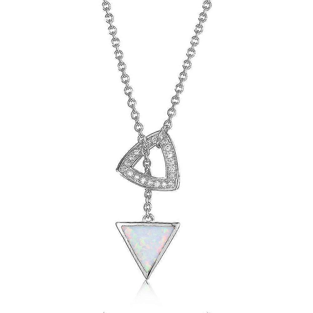 (14K White Gold-white Opal) 14K Double Triangle Necklace