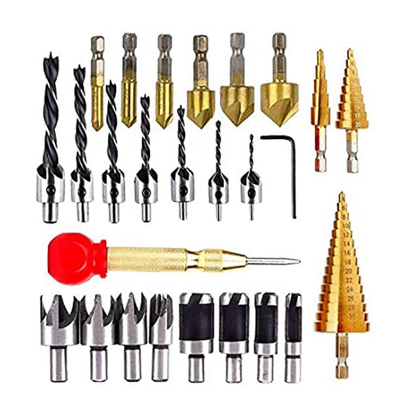 26pcs Plug Cutter Three Pointed Countersink Drill Bits Chamfer Drilling Tools