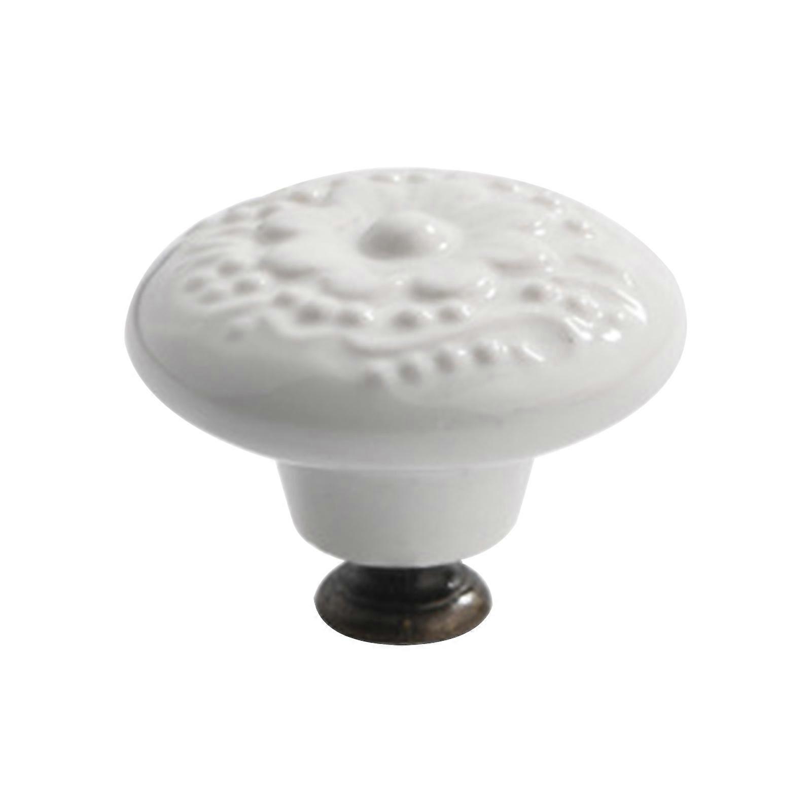 Retro Embossed Flower Ceramic Single Hole Drawer Cabinet Wardrobe Pull Handle QinHai