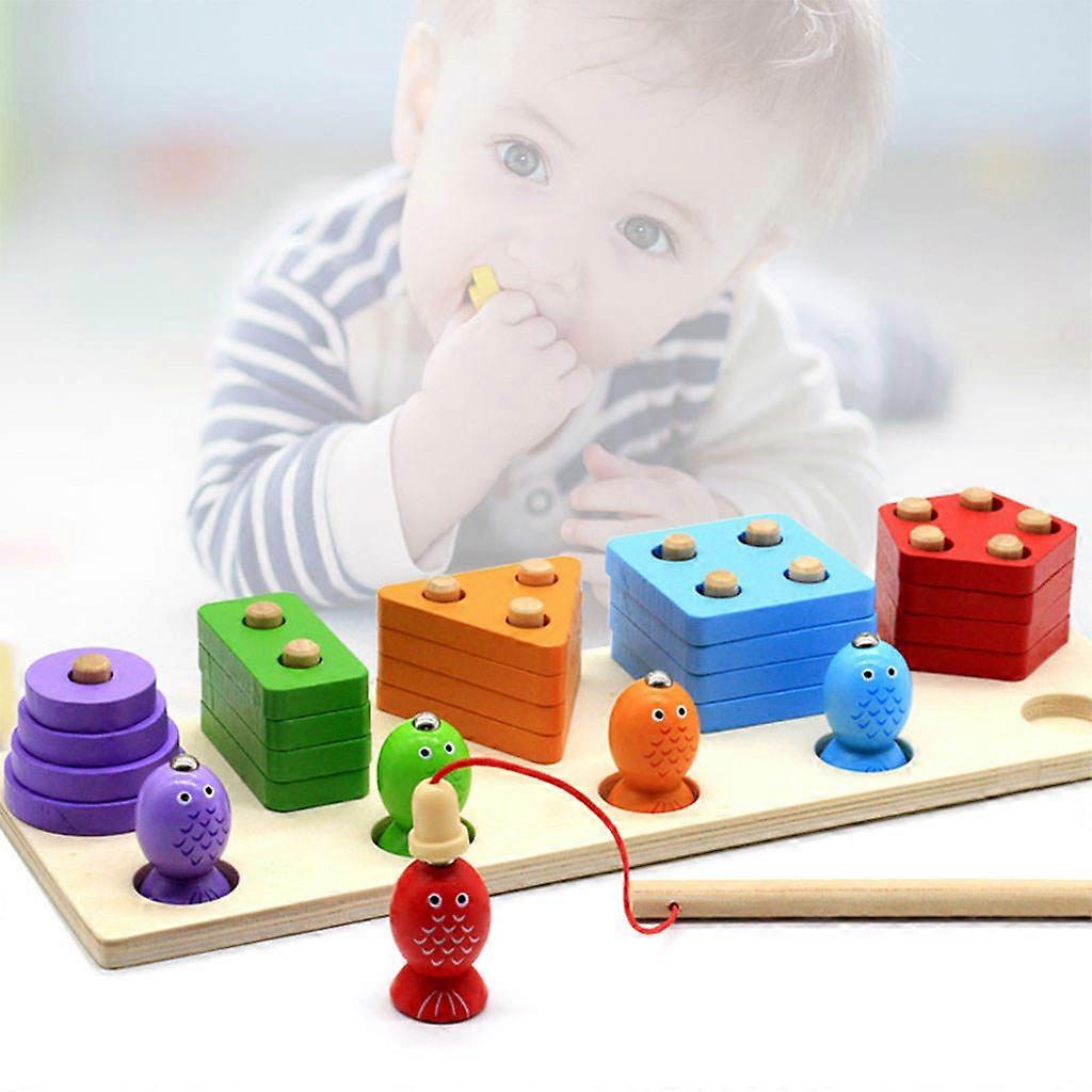 Wooden Sleeves Column Toy Early Educational Form Color Recognition for Children