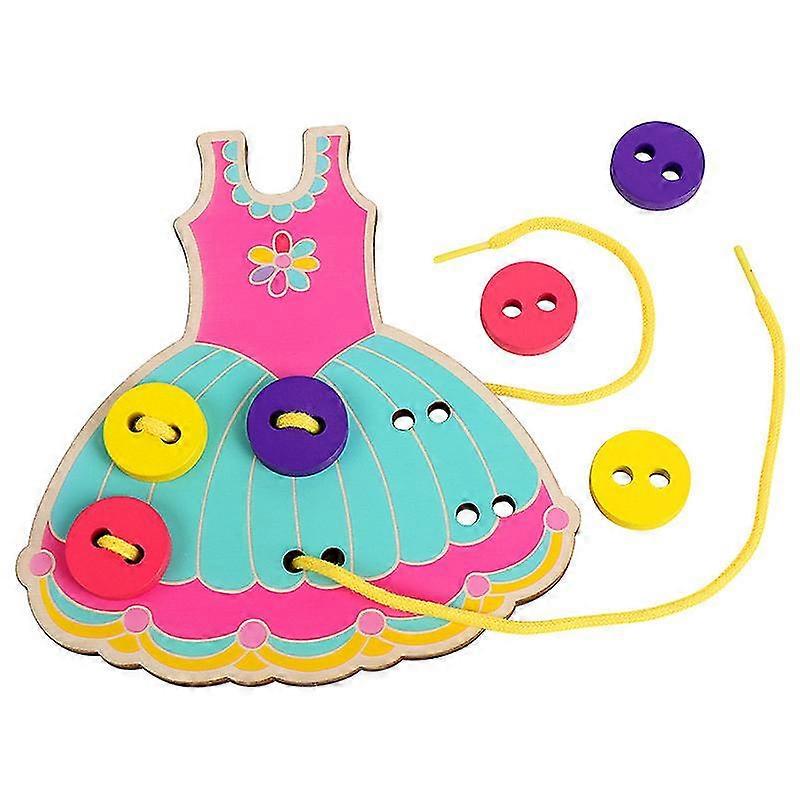 Button Skirt Wooden Stringing Training Hand-eye Coordination Parent-child Interactive Educational Toys