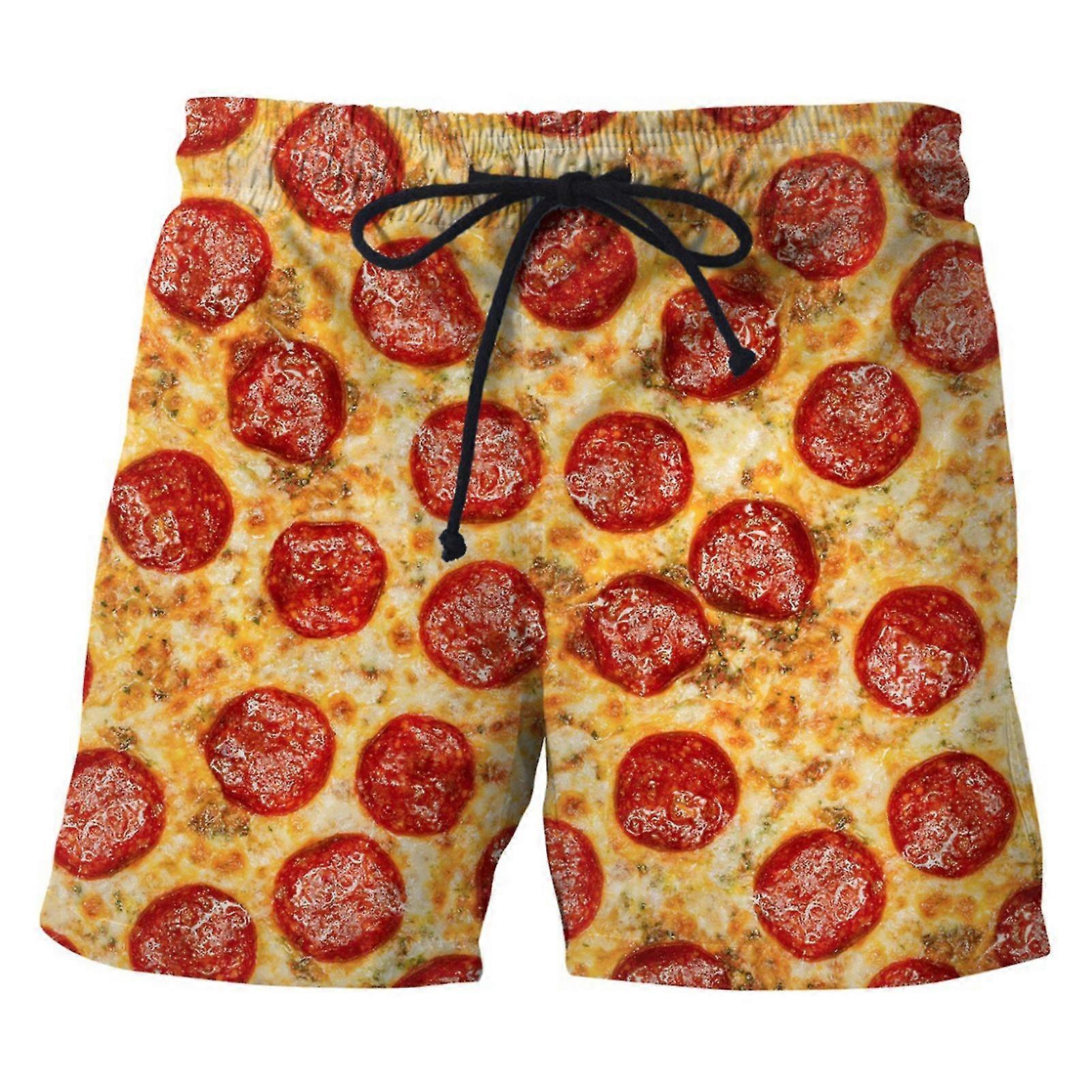 Sausage Print Men Shorts Wide Leg Elastic Waist Drawstring Food Shorts