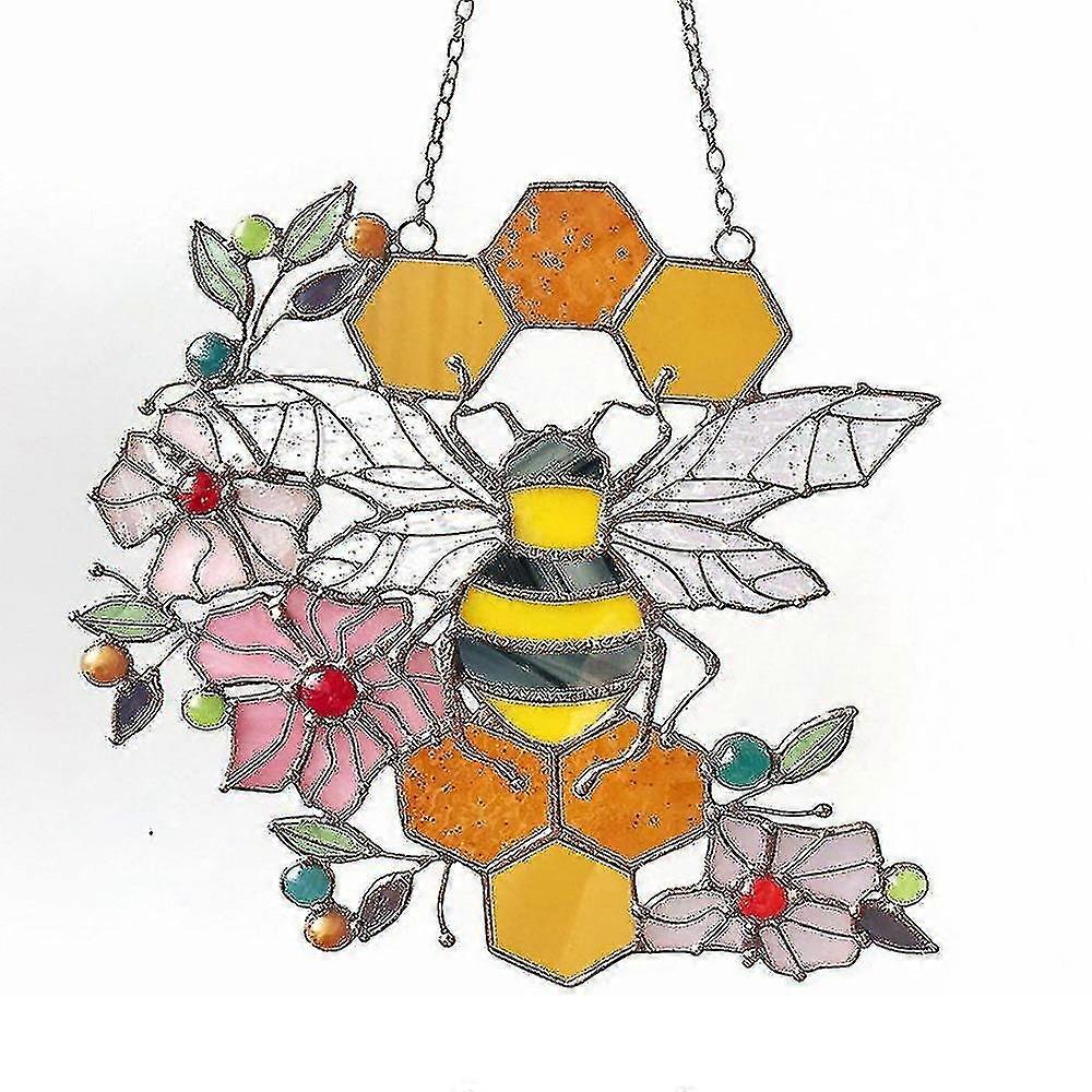 Wysoki witraż Suncatcher Bee Panel Wisząca dekoracja