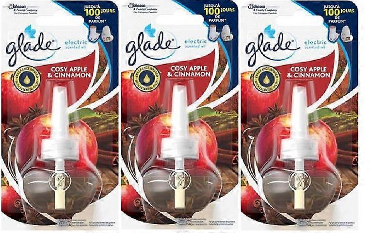 3 X Glade Electric Plug In Refill Cosy Apple & Cinnamon 20ml 
