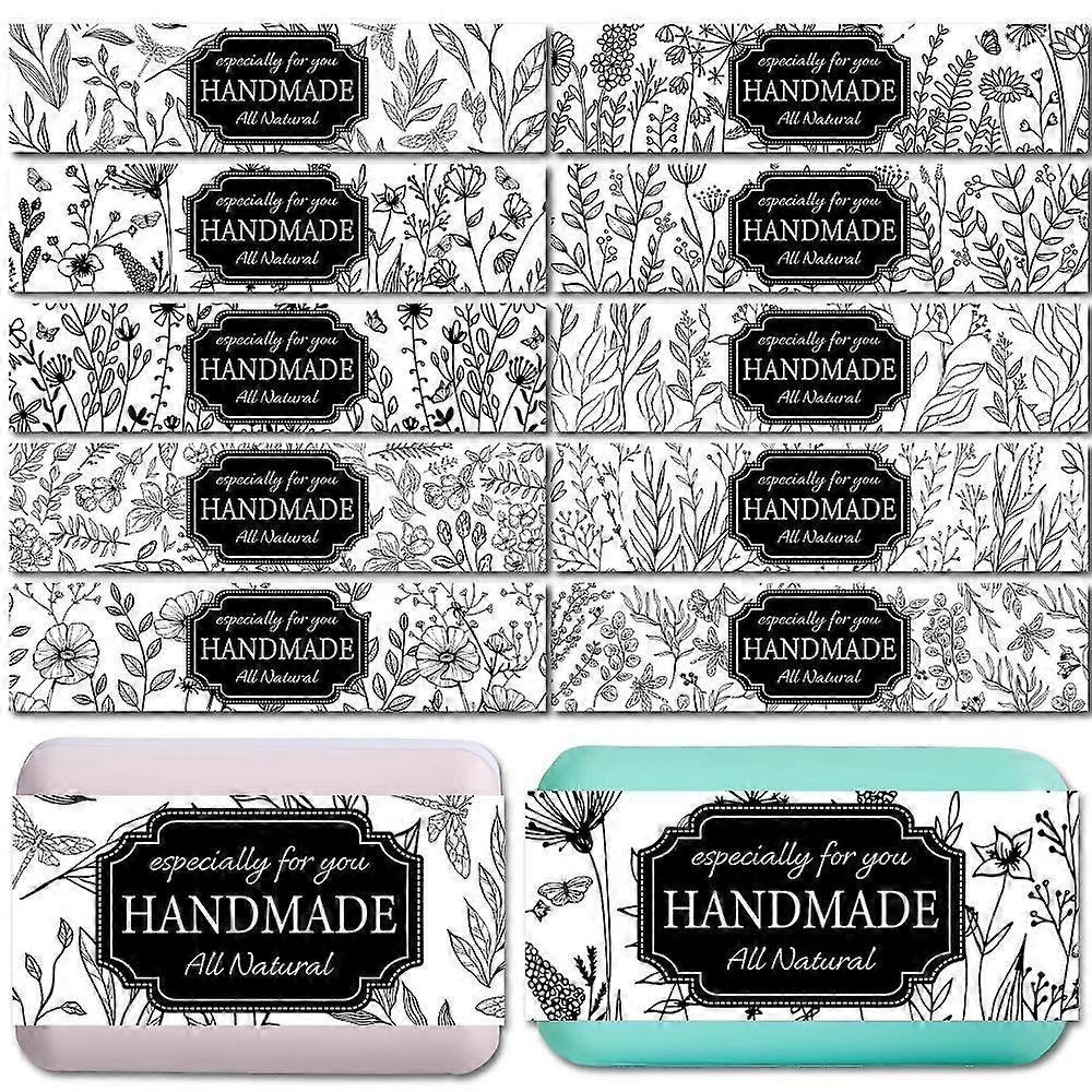 100Pcs 10 Style Rectangle Soap Paper Tag Both Sides Coated Art Paper Tape with Tectorial Membrane for Soap Packaging Flower 210x50mm 10pcs/style