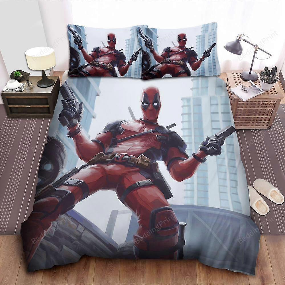 v1945 Lençóis Deadpool Colcha Pendurada Conjunto de Capa de Edredom Capa de Edredom Decoração de QuartoConjunto de Cama de 3 Peças (1 Capa de Edredom + 2 Fronhas) Lençóis