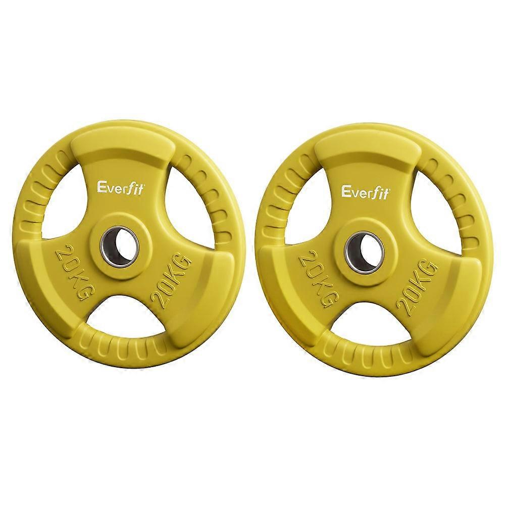 Everfit 20Kgx2 Dumbbell Barbell Lifting Home Gym Yellow Weight Plates