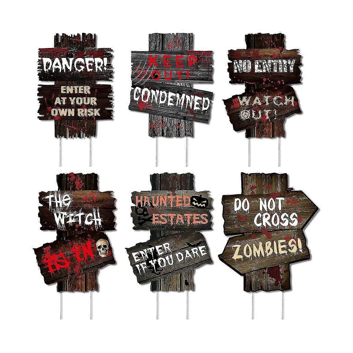 هالوين الزينة ساحة علامات حصص الدعائم ، 6 قطع هالوين ديكور علامات التحذير مصاص دماء مخيف