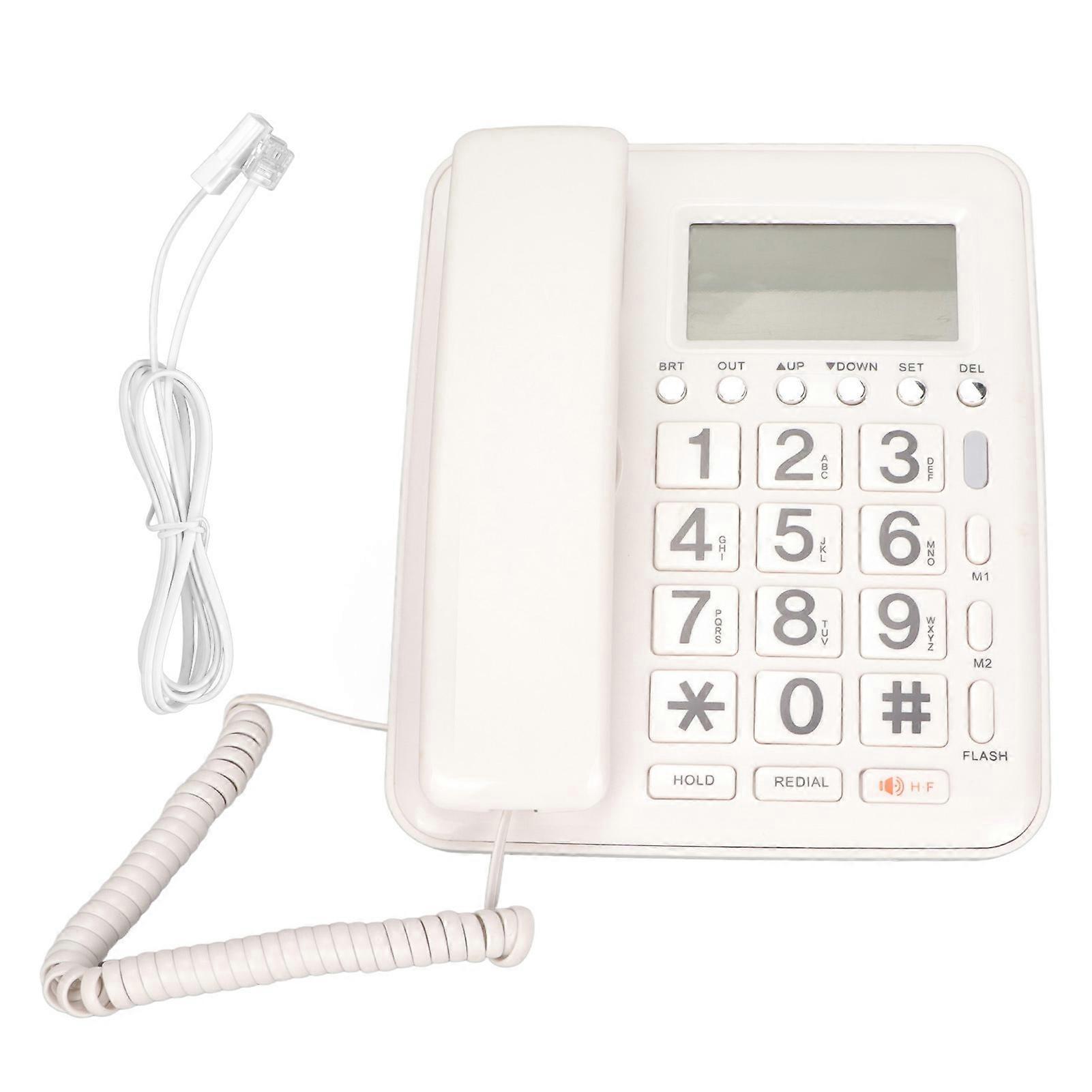 Corded Telephone Caller ID Full Hands Free Fixed Landline with Blue Screen for Home Office White