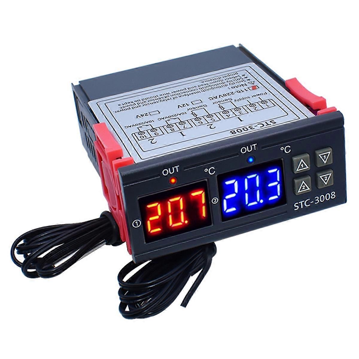Dual Digital STC-3008 Temperature Controller Two Relay Output Thermostat Heater with Probe Temperature Controller,B