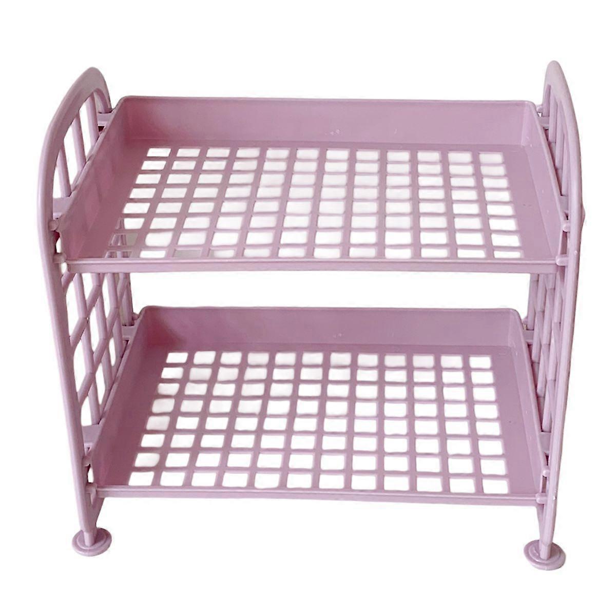 Light Purple 2 Layer Desktop Shelf Side Guardrail Design Foldable Double Layer Stacking Cosmetic Stationery Storage Holder