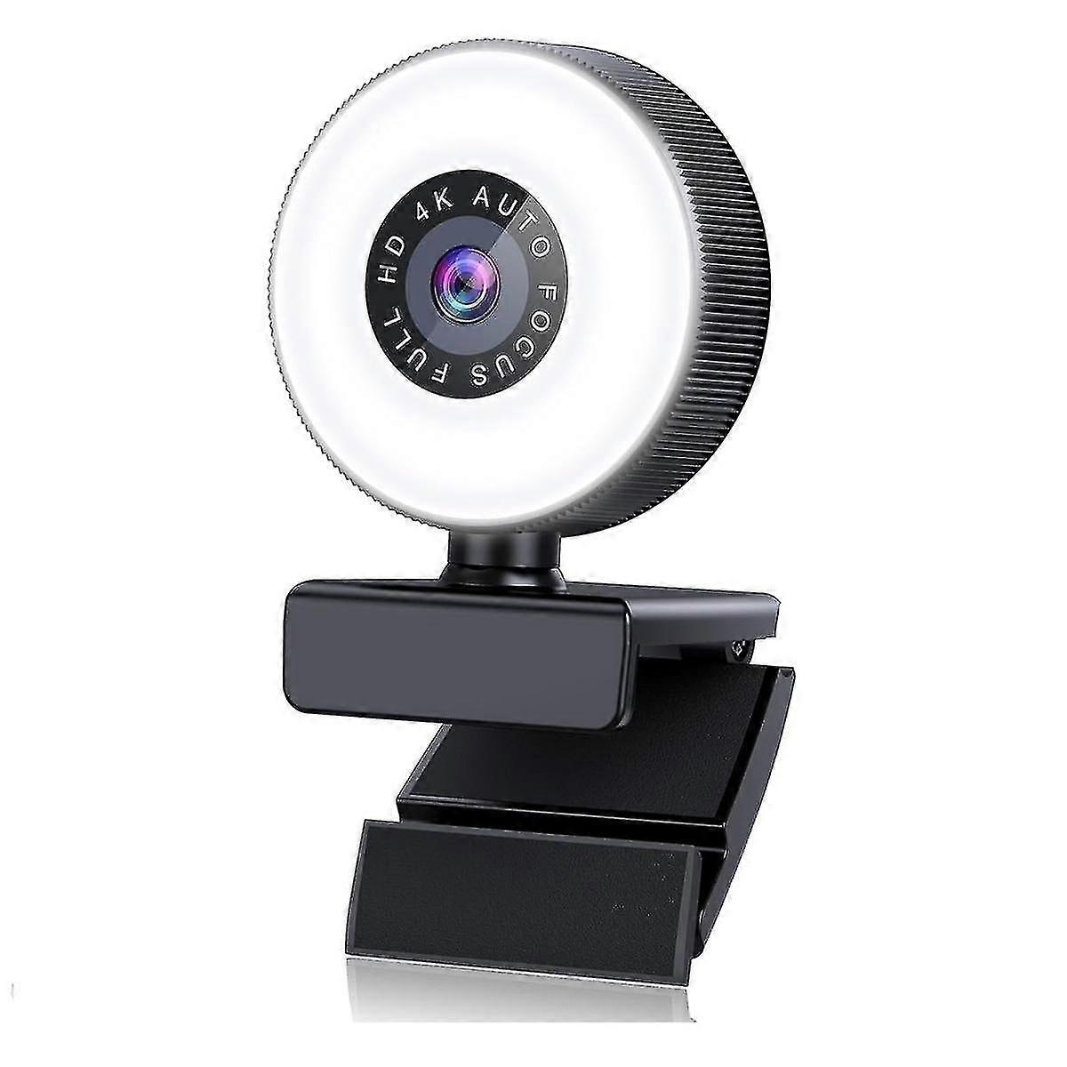 4K HD Autofocus Webcam with Microphone, Adjustable Light Computer Camera USB Webcam for Laptop Deskt