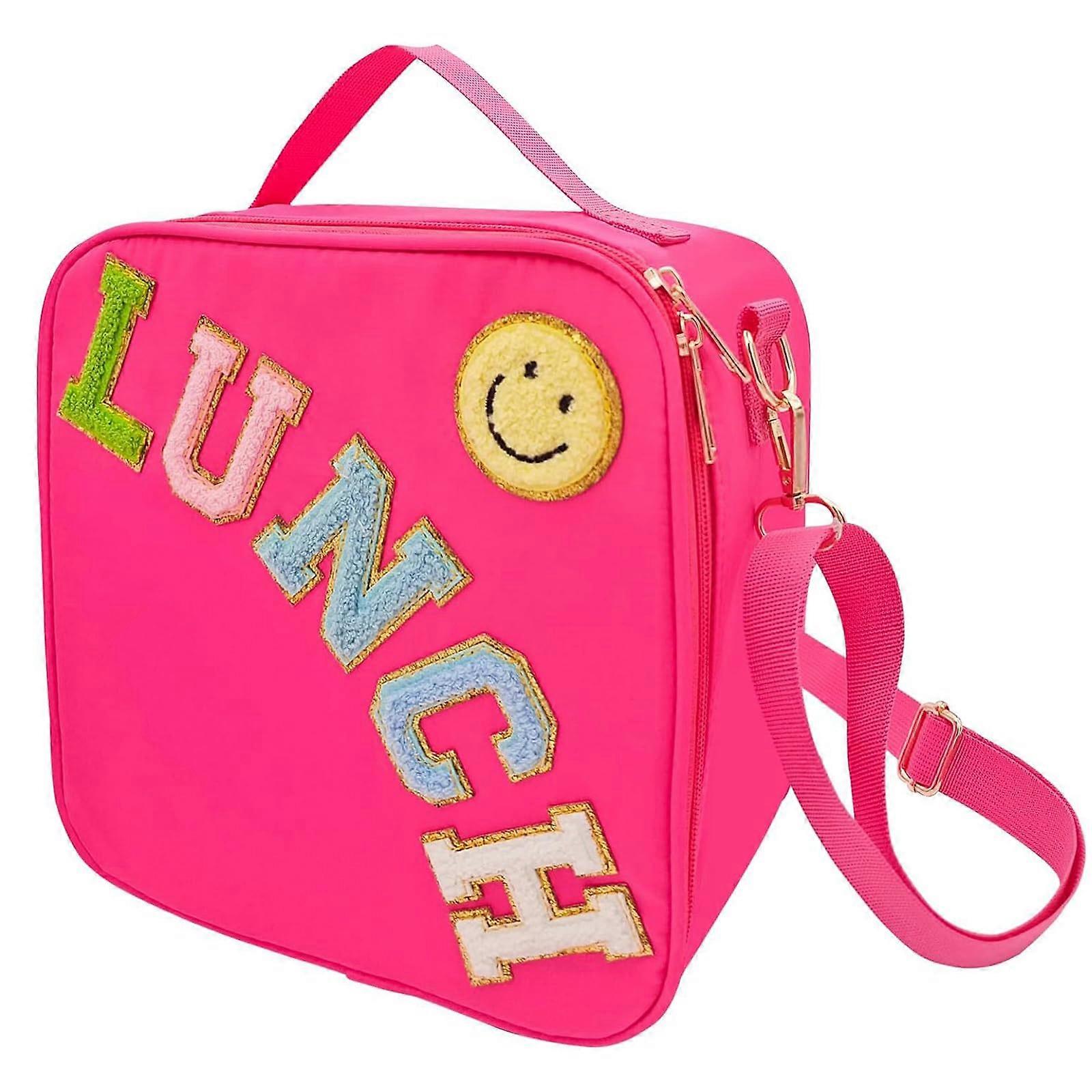 Adjustable Shoulder Strap Insulated Nylon Lunch Bag Large For Women Reusable Tote With Smiley Design