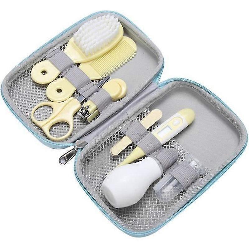 8pcs Baby Hair Brush Practical Daily Baby Nail Clipper Scissors Comb Manicure Care Kit Yellow